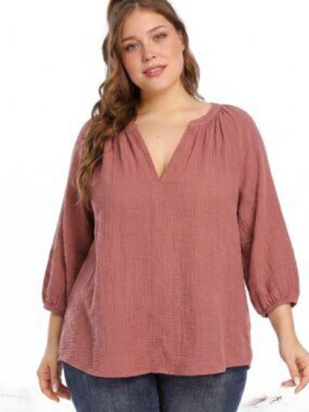 Torrid Size 1 Rust Terracotta Cotton Gauze Split Neck 3/4 Sleeve Blouse